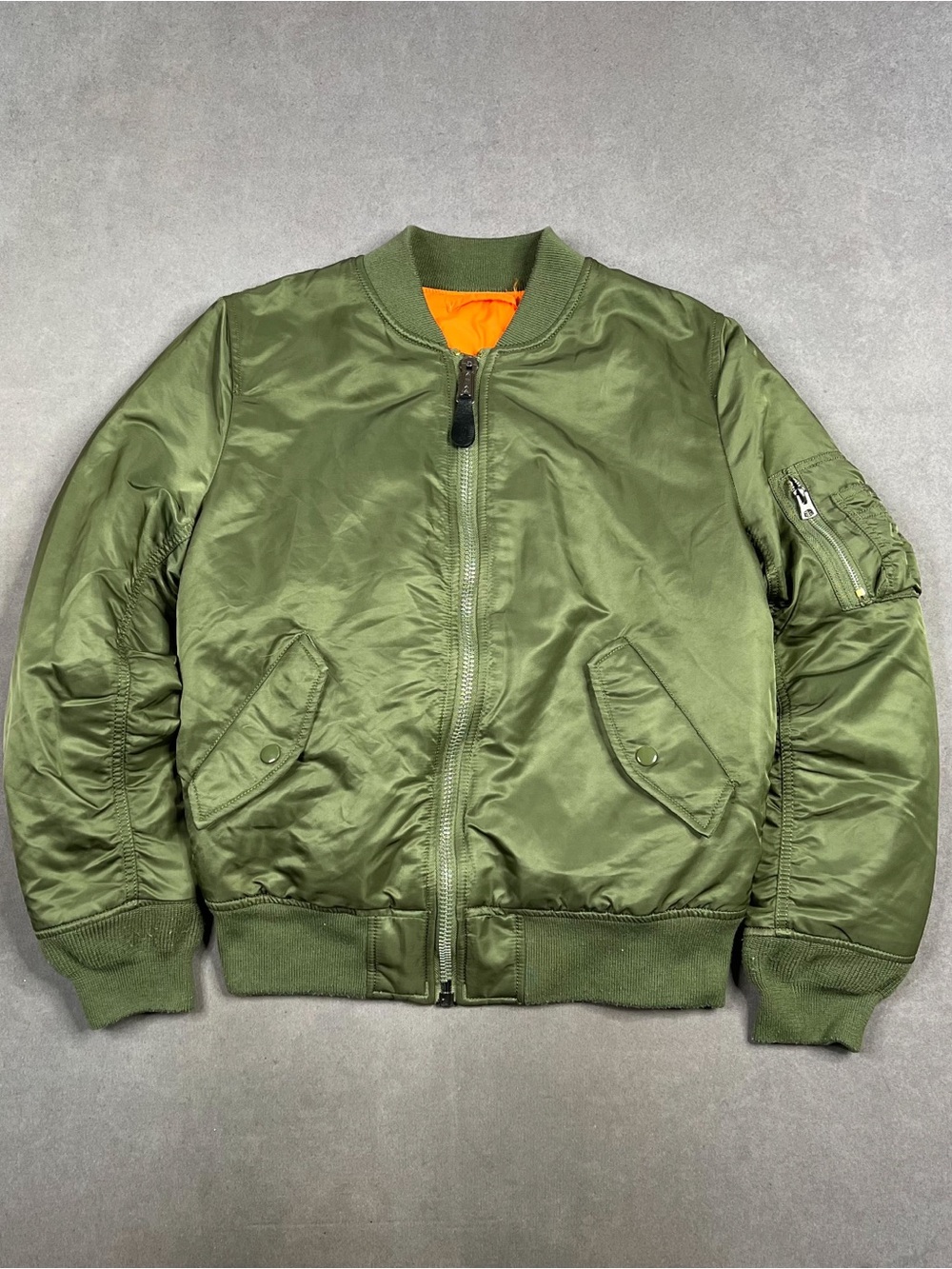 Alpha Industries Olive Bomber Jacket with Orange Liner